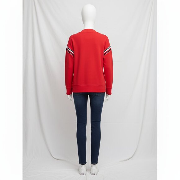 NWT Tommy Hilfiger Women's Red with Metallic Stripes V-Neck Sweatshirt M - Picture 4 of 14